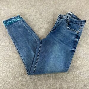 Tractr Blue Embroidered Raw Hem Straight Leg Jeans Size 8/29 97561-E-J9AP